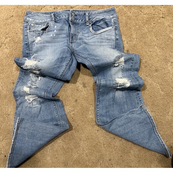 American Eagle Outfitters Light Blue Distressed Boot Cut Jeans - Picture 1 of 9